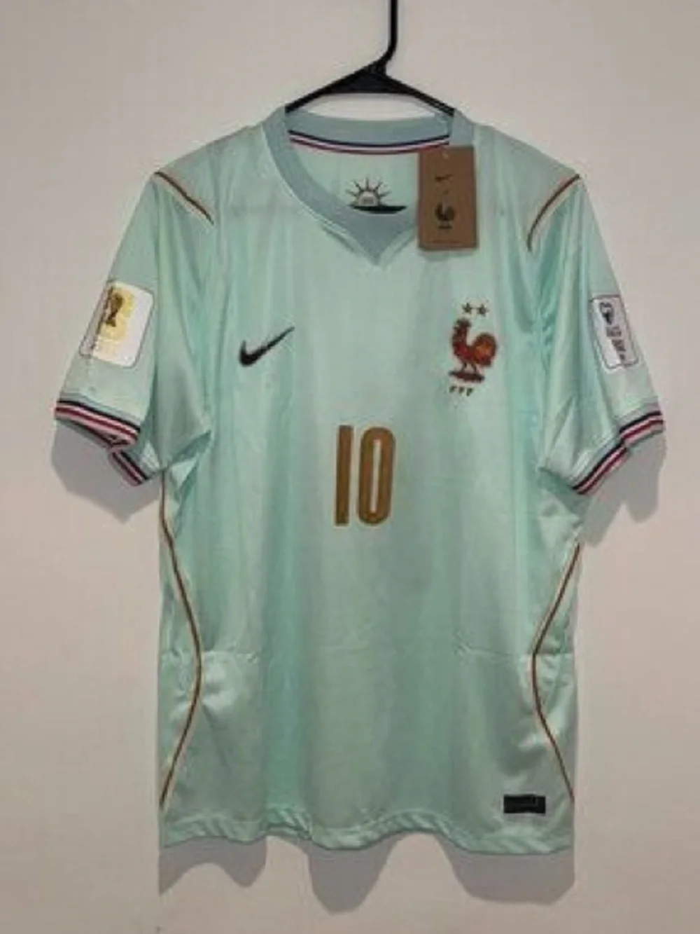 Kylian Mbappe #10 France World Cup Jersey Away Teal All Patches Men's Large New